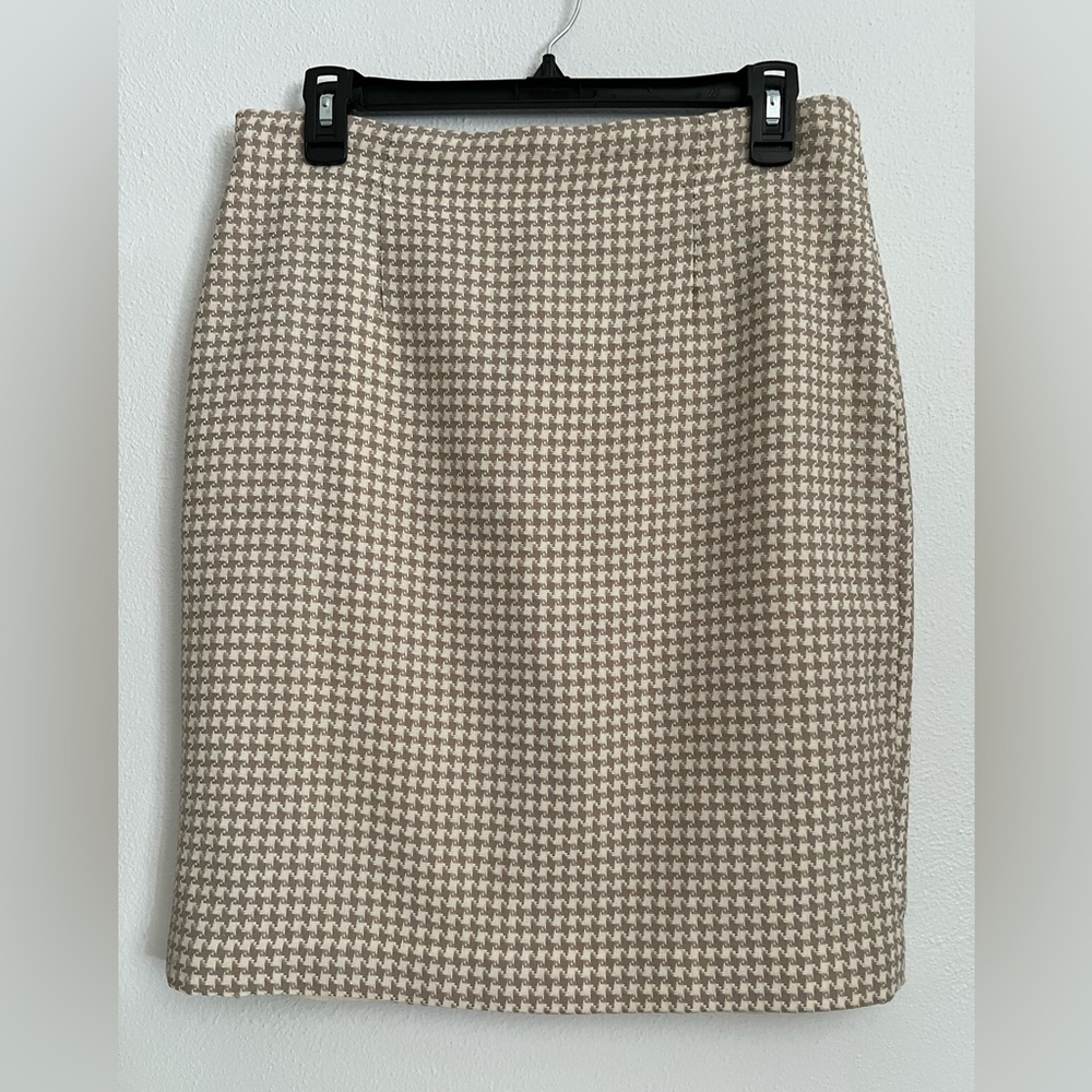 GANTOS Vintage Rina Rossi Houndstooth Knee Length Pencil Tan Skirt Size 8